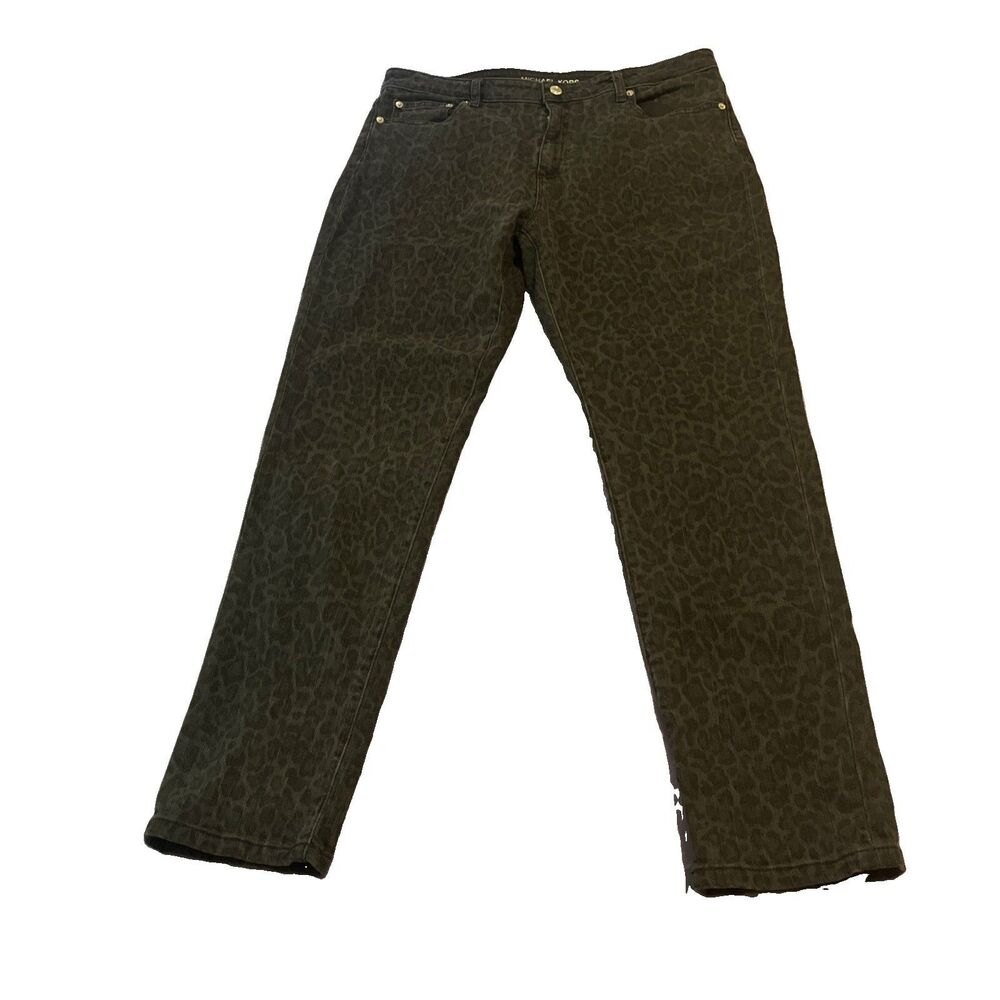 MICHAEL KORS Black Leopard Print Skinny Jeans Animal Print Denim Size 14